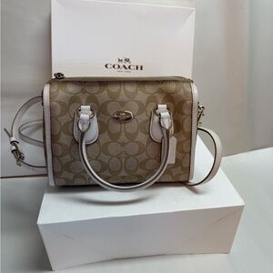 Coach Signature Crossbody Bag in Tan and Cream